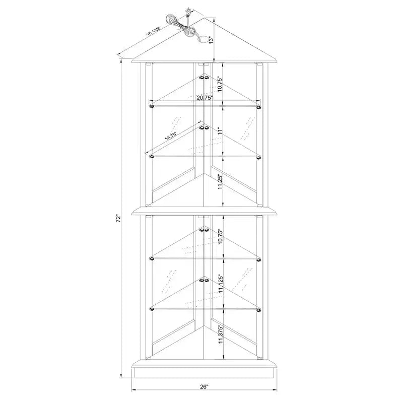 Vitrine d’angle, cerisier/noyer, vitrine à 4 portes en verre