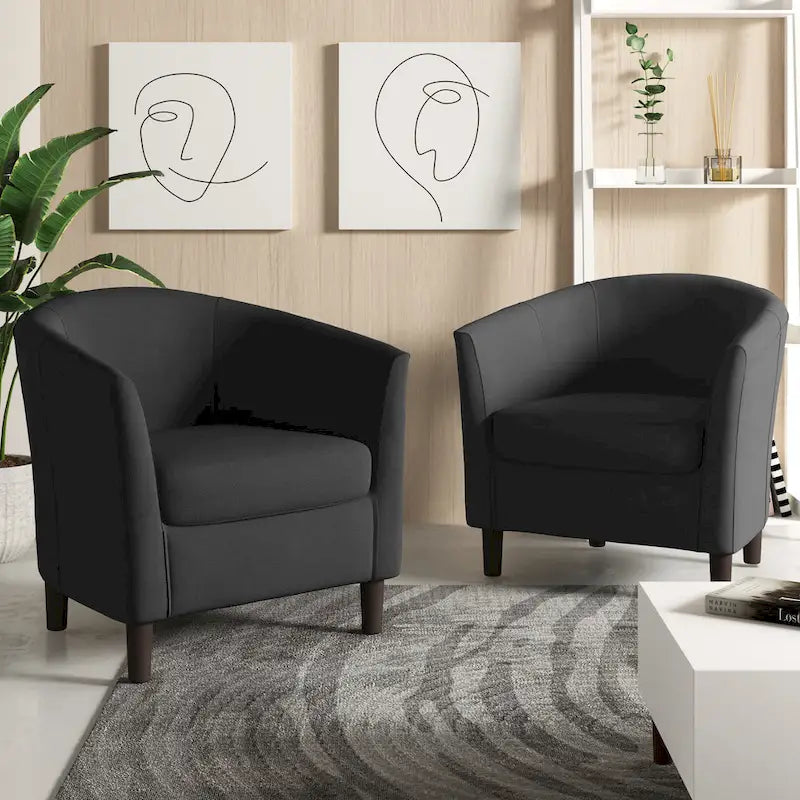 Ensemble de 2 fauteuils club modernes en lin, style tonneau