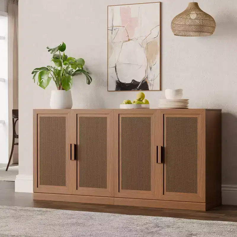 3-teiliges Sideboard-Set mit Rattantüren und verstellbaren Einlegeböden – 93L x 31H
