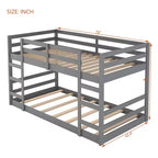 Lit superposé bas, lit superposé en bois au ras du sol avec échelle, lit superposé avec barrières de sécurité complètes