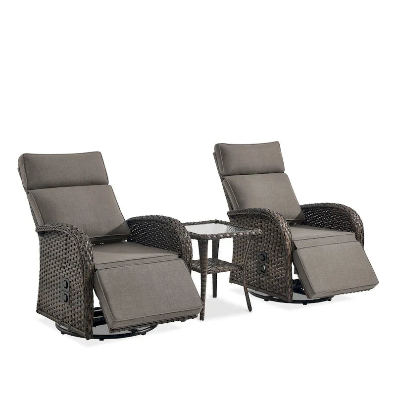 Pocassy 3-teiliges, vielseitiges Outdoor-Liegestuhl-Set mit Beistelltisch und grauem Polster