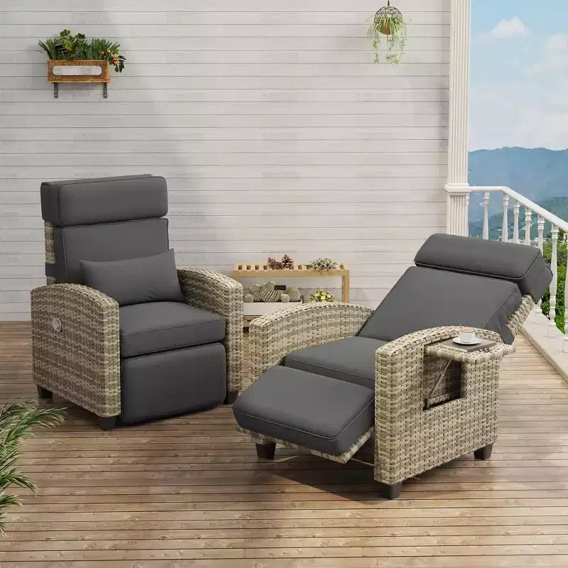 Outdoor-Liegestuhl, verstellbare Gartenstühle mit Rücken- und Fußstütze, Liegestuhl aus Rattan für bis zu 150 mit hochklappbarem Tisch