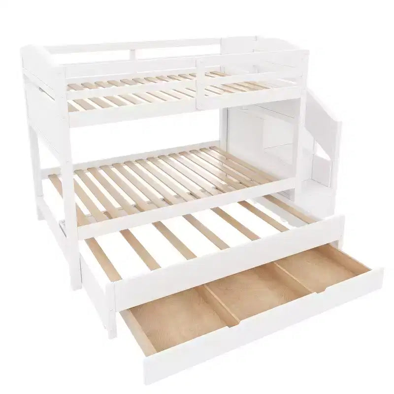 Cadre de lit superposé Whisen Twin XL avec lit gigogne, rangement, escalier de rangement en bois massif, armoire et 3 tiroirs, pour enfants
