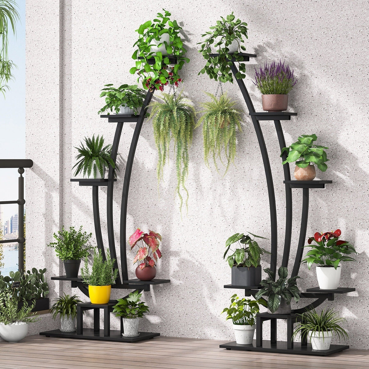 Support pour plantes d’intérieur, présentoir à fleurs à 6 niveaux pour la maison et le jardin – lot de 2