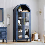 Armoire de rangement haute et cintrée avec portes vitrées, bibliothèque d’exposition à 5 niveaux avec étagères réglables pour la cuisine ou le salon