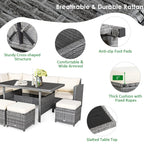 Costway Ensemble repas de jardin en rotin de 7 pièces, canapé d’angle, canapé et pouf — Voir les détails