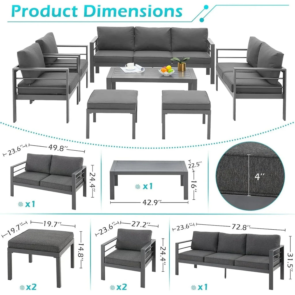 AECOJOY 7-teiliges Aluminiummöbel-Set für die Terrasse, Outdoor-Sitzgruppe