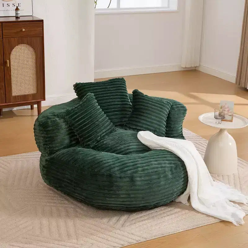 Canapé pouf pour adultes et enfants, fauteuil pouf surdimensionné en velours côtelé avec 3 coussins et accoudoir pour salon ou chambre