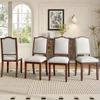Set of 4 Farmhouse Dining Chairs with High Backs and Upholstered Seating