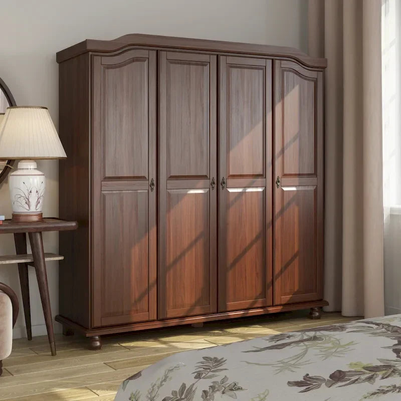 Palace Imports Kyle 4-türiger Kleiderschrank aus 100 % Massivholz mit Türen aus Massivholz oder Spiegelglas