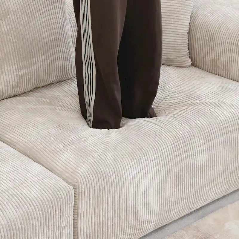 Grote modulaire hoekbank met corduroybekleding, U-vormig, 4-zits, met 2 ottomanen en 5 kussens