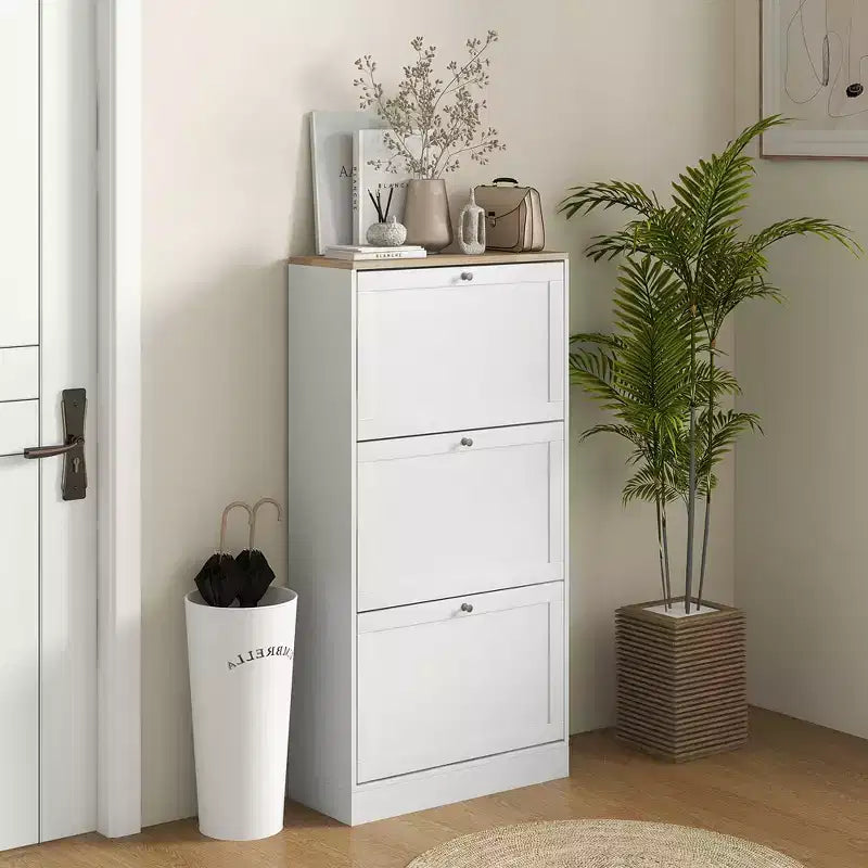 HOMCOM smalle schoenenkast voor de hal met 3 klepkasten en verstelbare planken, schoenenrek en organizer voor 12-18 paar schoenen