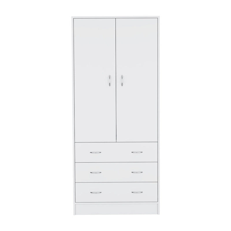 Moderner zweitüriger Kleiderschrank mit 3 Schubladen und 1 Kleiderstange fürs Schlafzimmer