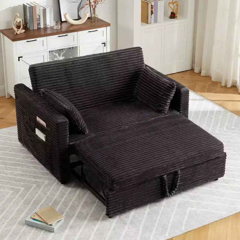 55 wandelbares 2-Sitzer-Schlafsofa mit ausziehbarer Fußstütze und verstellbarer Rückenlehne, platzsparendes Sofa für kleine Wohnungen