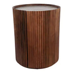 Decoratieve geribbelde houten bijzettafel met marmeren blad en opbergruimte - kleine woondecoratietafel voor slaapkamer of woonkamer