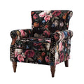 Fauteuil traditionnel Araceli en bois, rembourré à motif floral, avec dossier à oreilles et bordure cloutée| ART OF LIVING DESIGNS