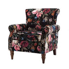 Fauteuil traditionnel Araceli en bois, rembourré à motif floral, avec dossier à oreilles et bordure cloutée| ART OF LIVING DESIGNS