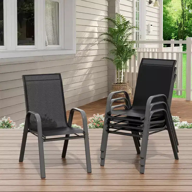 Chaises de patio, ensemble de 4 ou 6 chaises de salle à manger d’extérieur empilables, légères et résistantes à toutes les intempéries, en textilène, avec accoudoirs, pour jardin et terrasse de piscine