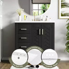 30 Einzelwaschbecken-Badezimmerwaschtisch mit Unterschrank und 3 Schubladen - Schwarz / Blau / Grün / Indigo / Weiß