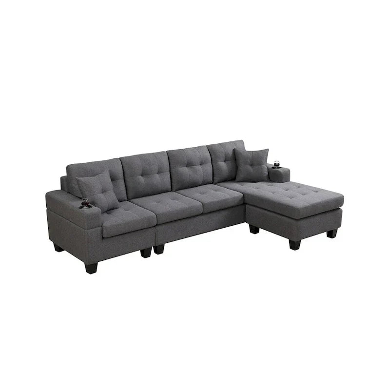 Ecksofa für das Wohnzimmer mit L-förmiger Chaiselongue und Getränkehalter