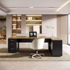 Grand bureau de direction en L Lantine 85.8, bureau d’ordinateur extra-large avec tiroirs pour dossiers, pour bureau à domicile