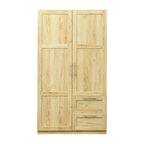Armoire-penderie en bois blanc avec portes, tiroirs et tringle