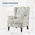 Erommy moderne accentstoel, fauteuil met hoge rugleuning, gestoffeerde stoffen fauteuil met knopen en houten poten voor de woonkamer