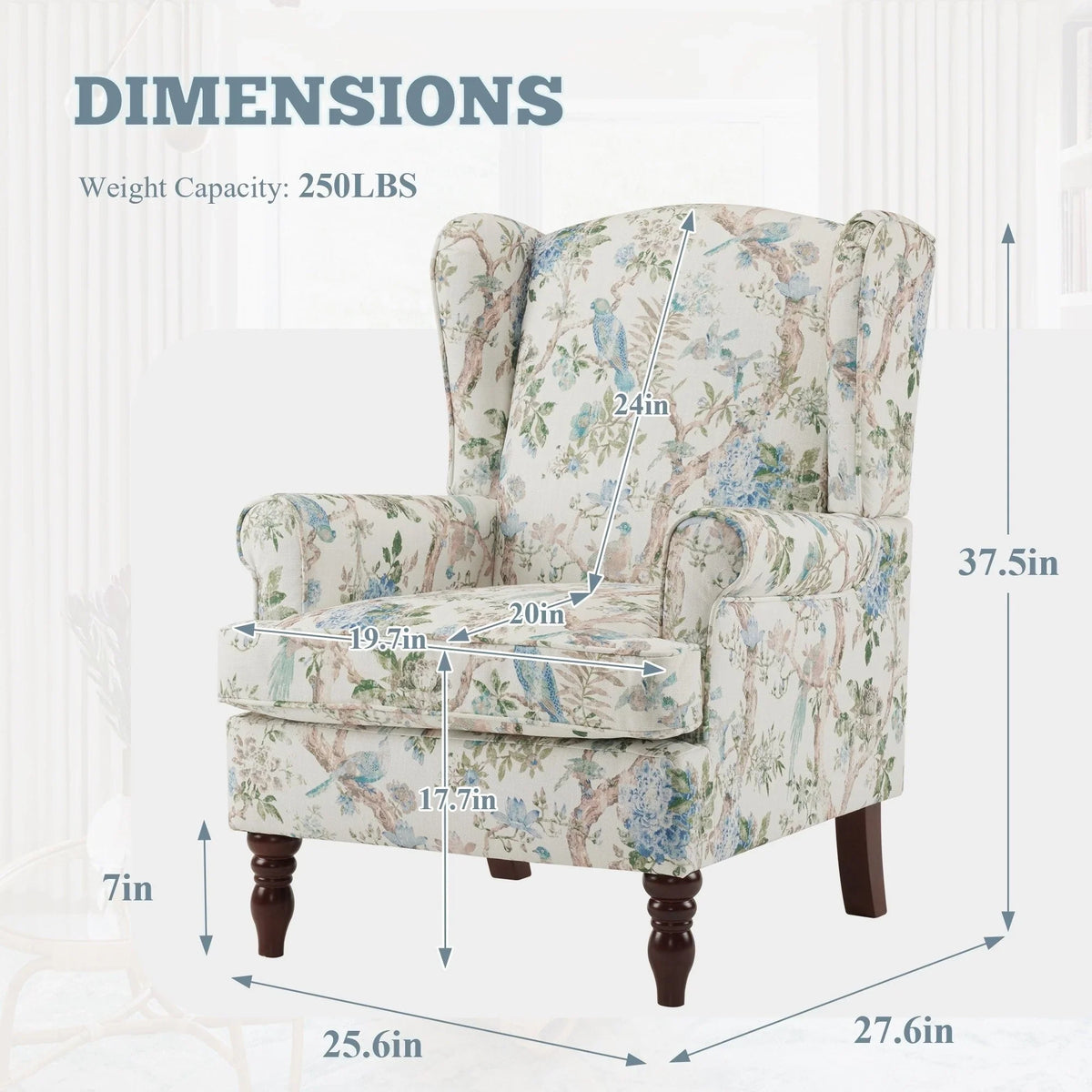 Erommy moderne accentstoel, fauteuil met hoge rugleuning, gestoffeerde stoffen fauteuil met knopen en houten poten voor de woonkamer