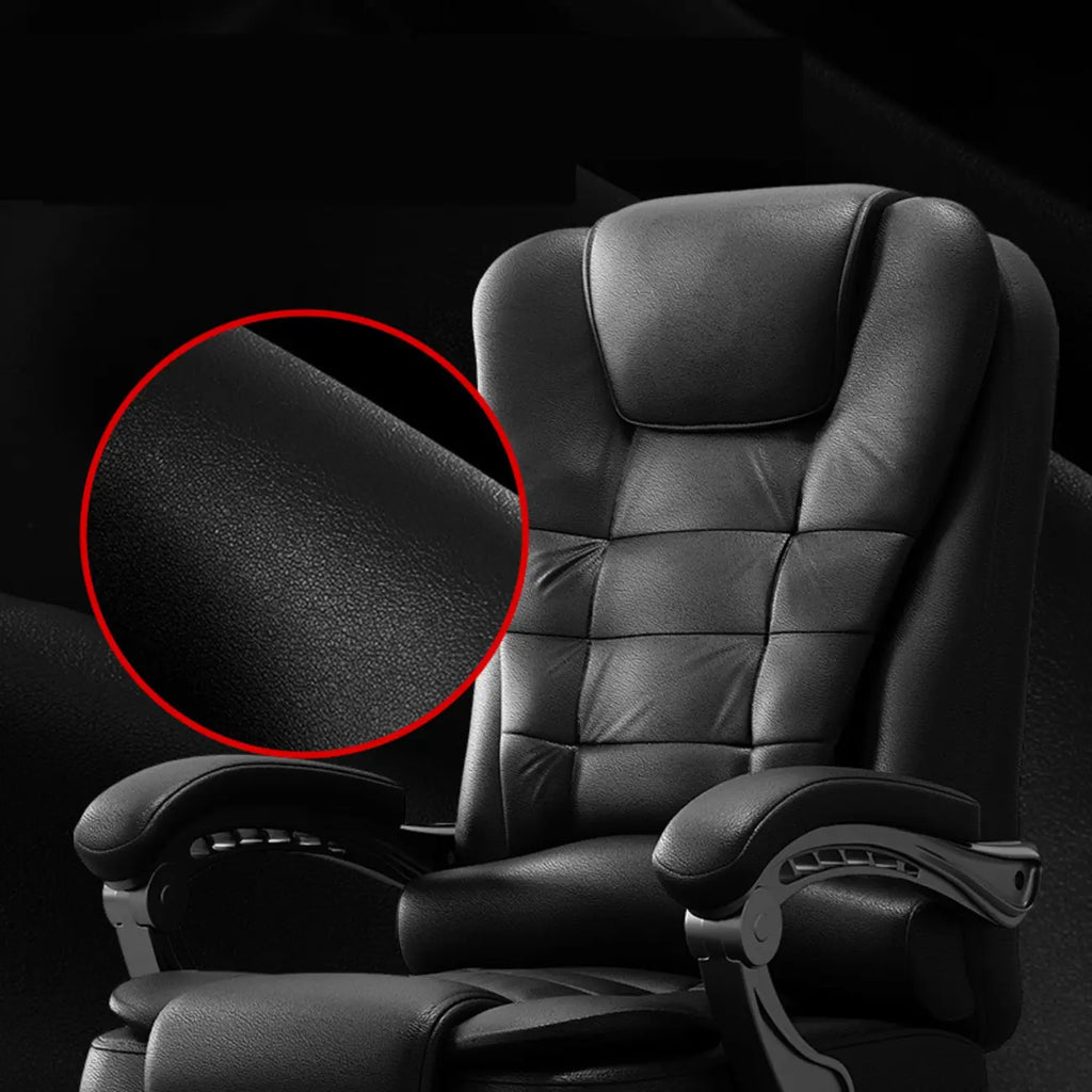 Ergonomischer schwarzer Drehbürostuhl aus Leder mit Fußstütze