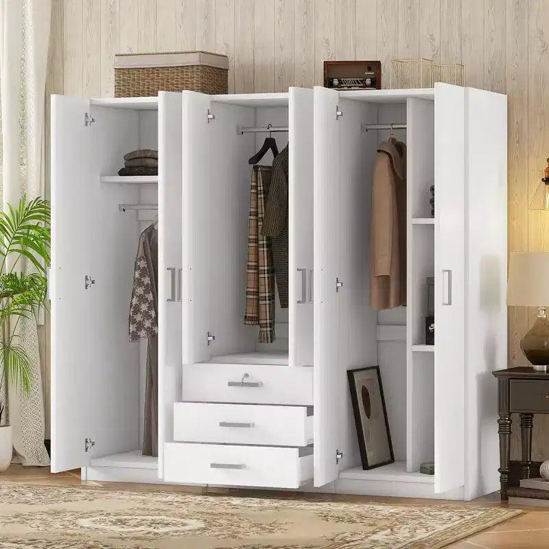 Houten kledingkast met 6 deuren en laden voor de slaapkamer