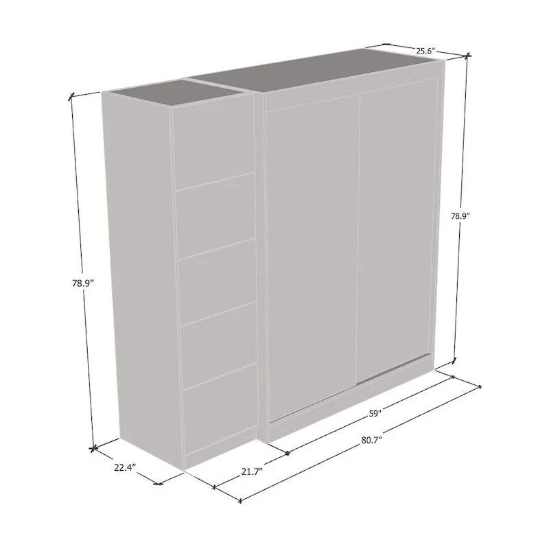 Armoire à 2 portes avec miroir, façade en verre, pour 2 personnes (gris / noir / blanc)