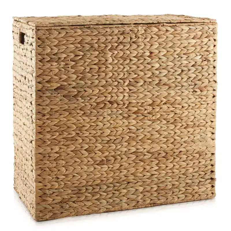 Panier à linge Casafield à 2 compartiments avec couvercle et sacs doublures amovibles, trieur de linge tressé en jacinthe d’eau pour vêtements