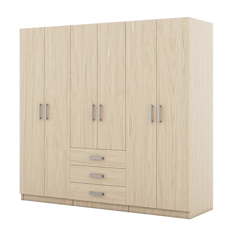 Armoire de rangement en bois à 6 portes avec 3 grands tiroirs pour chambre