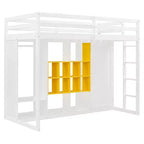 Kinder-Hochbett mit Kleiderschrank und Regalen, Hochbettgestell aus Holz mit Stauraumschrank für Kinder und Jugendliche