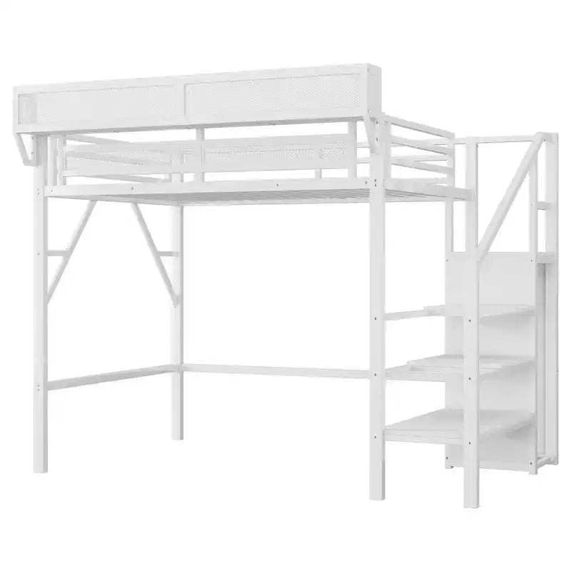 Okak 94-Zoll-Hochbett in Twin-Größe mit Kleiderschrank, Twin-Bett mit Ablagefächern und Korb, Bettgestell für Schlafzimmer und Wohnheim