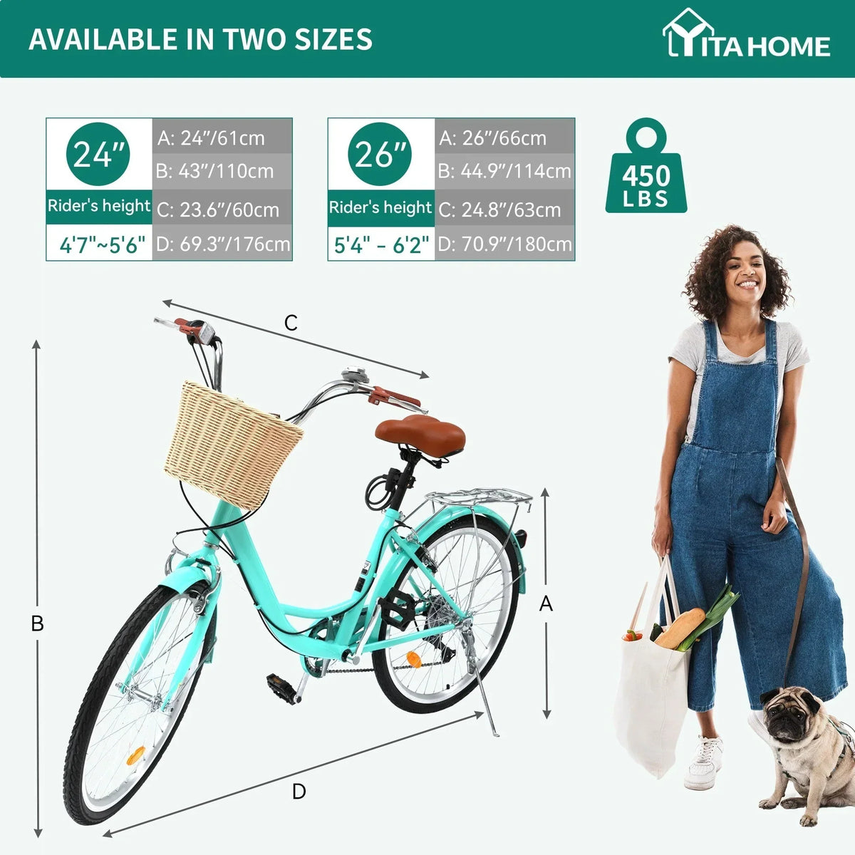 Moasis24/ 26-Zoll-Cruiser-Fahrrad mit 7 Gängen, verstellbarem Durchstieg, Pendlerfahrrad