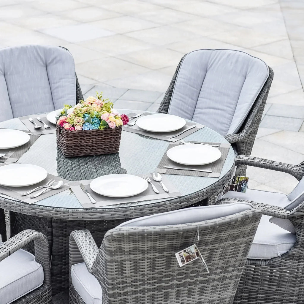 Ensemble de salle à manger rond de jardin en rotin tressé, 7 pièces, avec coussins, par Moda Furnishings