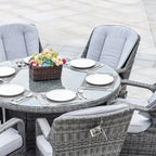 Ensemble de salle à manger rond de jardin en rotin tressé, 7 pièces, avec coussins, par Moda Furnishings