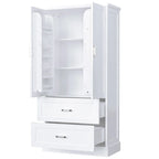Armoire haute de rangement pour salle de bains, avec deux portes et tiroirs, étagère réglable, panneau MDF