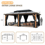 EROMMY Pavillon mit festem Dach, Outdoor-Pergola mit Doppeldach, Netzvorhängen und Vorhängen, robustes Vordach für Terrasse, Garten und Poolpartys