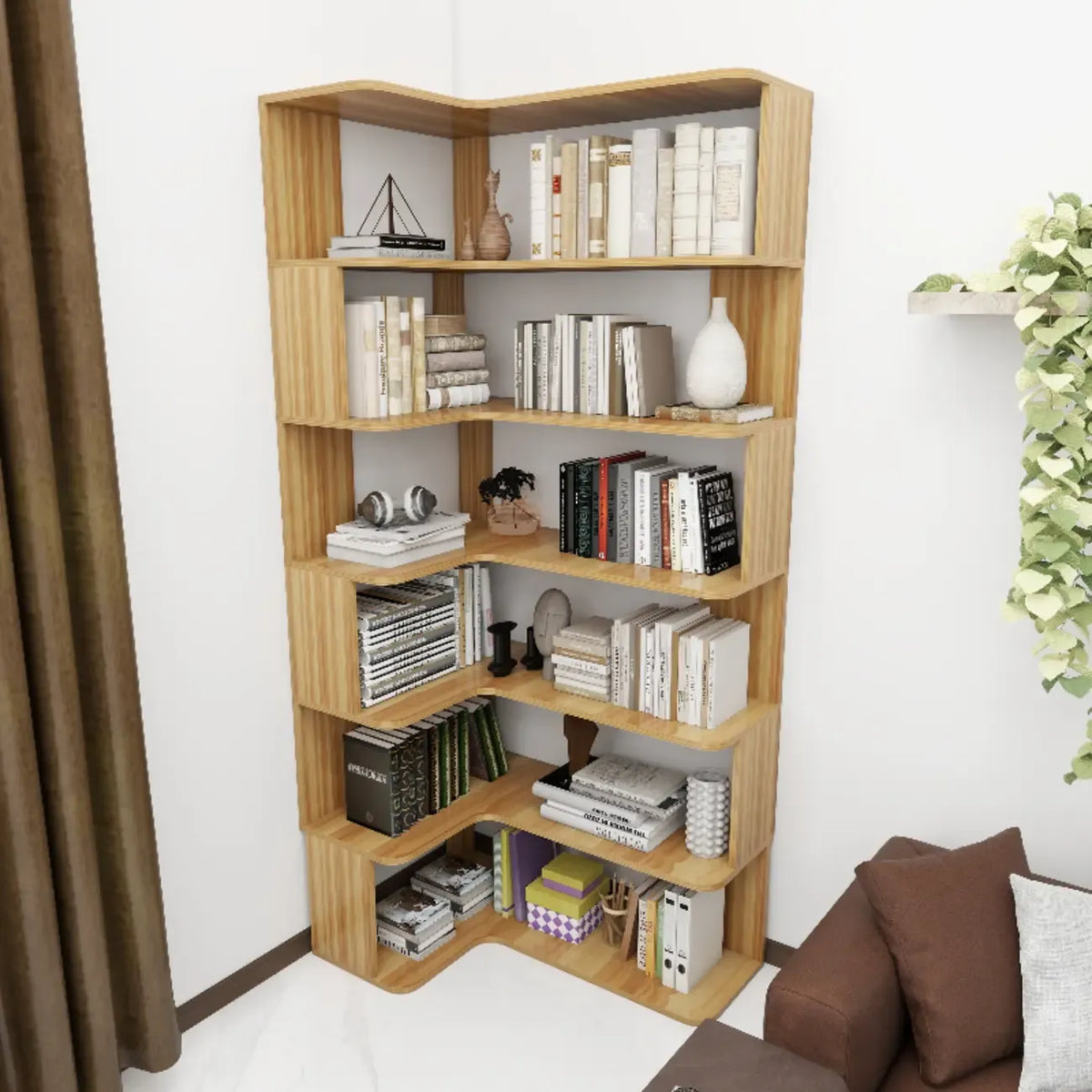 Eckbücherregal aus Holzwerkstoff mit 6 Ablagen