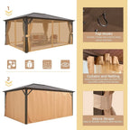 EROMMY Pavillon mit festem Dach, Outdoor-Pergola mit Doppeldach, Netzvorhängen und Vorhängen, robustes Vordach für Terrasse, Garten und Poolpartys