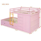 Lit superposé deux places sur deux places avec armoire de rangement et tiroirs, lit superposé en bois deux places gain de place avec barrière de sécurité pour appartement et chambre