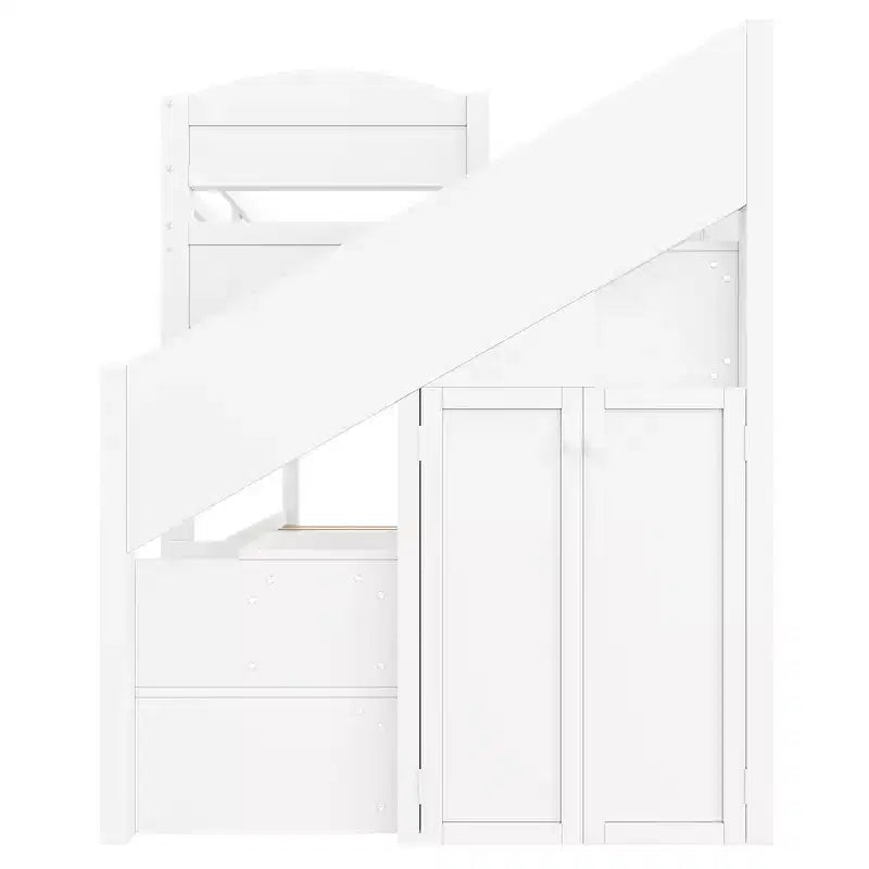 Cadre de lit superposé Whisen Twin XL avec lit gigogne, rangement, escalier de rangement en bois massif, armoire et 3 tiroirs, pour enfants