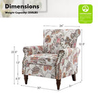 Fauteuil traditionnel Araceli en bois, rembourré à motif floral, avec dossier à oreilles et bordure cloutée| ART OF LIVING DESIGNS