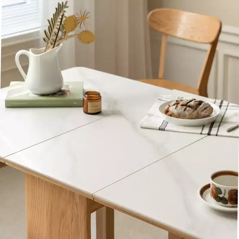 GDFStudio Agatha Modern Solid Wood 4-6 People Folding Table with Rock Slab Top