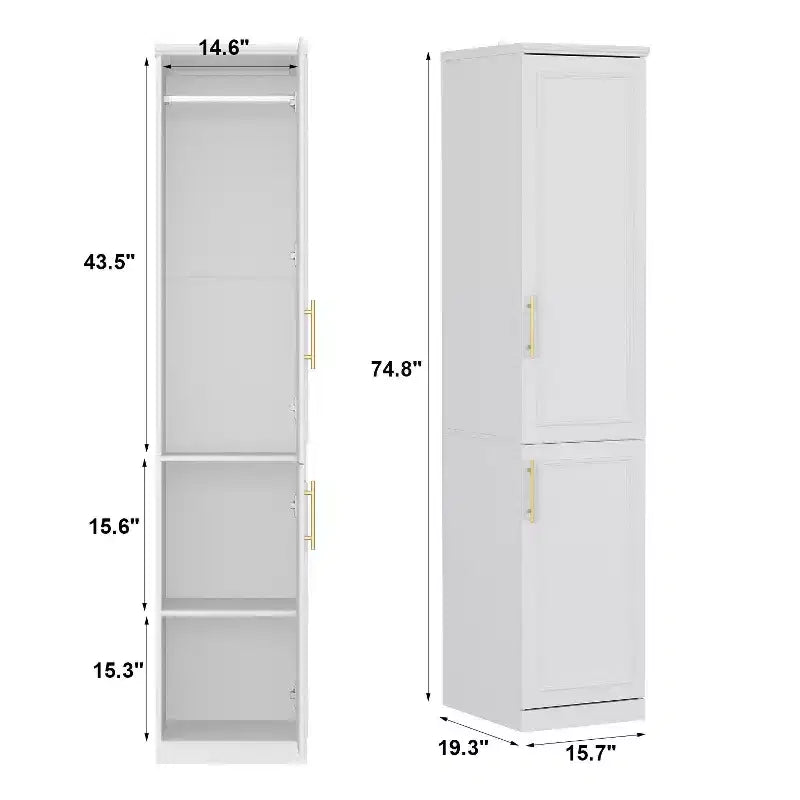 Famapy luxuriöser weißer modularer Kleiderschrank mit goldenen Beschlägen: Türen mit Paneelen und Design mit gemischten Türen – eleganter maßgefertigter Kleiderschrank für Schlafzimmer