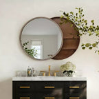 23.6 Modern Sliding Round Wall Mirror with Storage, Space-Saving Vanity Mirror for Bathroom, Accent Mirror for Living Room