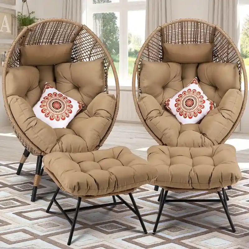 Fauteuil œuf d’intérieur FINCATI, fauteuil œuf d’extérieur supportant 440 lbs, fauteuil œuf surdimensionné avec pouf, fauteuil œuf luxueux et confortable avec repose-pieds