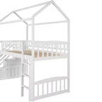 Twin House Loft Bed with Slide and Stairs, Loft Bed with Storage Drawers, Wood Cabin Loft Bed for Kids Toddlers